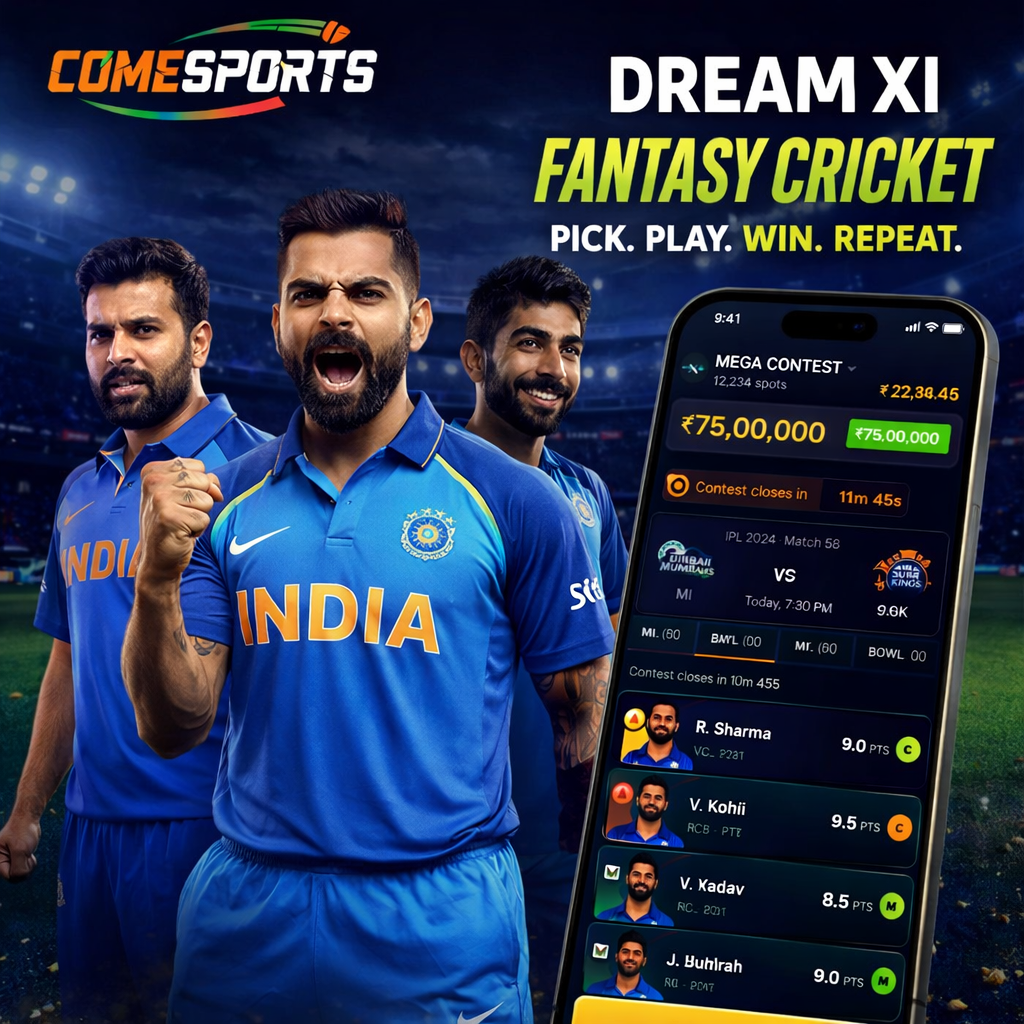 COME DOWNLOAD fantasy cricket and India team visual